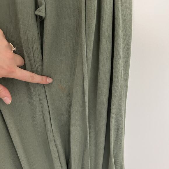 Lulus Dress Womens Large Much Obliged Washed Olive Green Wrap Maxi - Picture 3 of 10